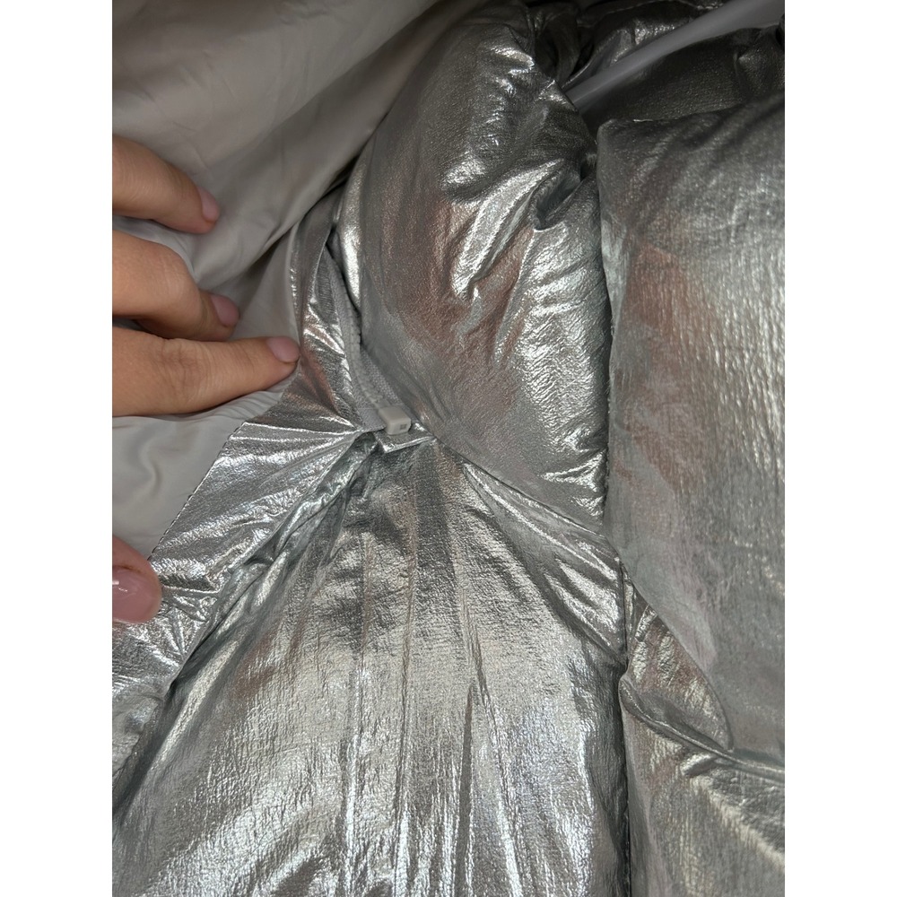 KHY Kylie Jenner Standard Puffer Jacket XXS Silver Metallic Oversized Hooded - Picture 7 of 14